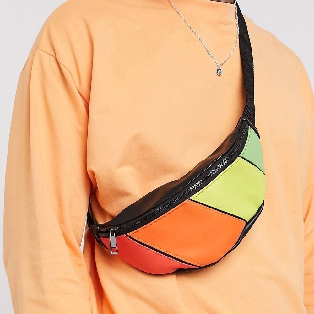 NWOT ASOS DESIGN cross body fanny pack in rainbow color block - Picture 16 of 16